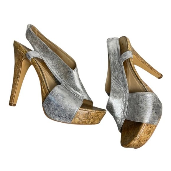DIANE VON FURSTENBERG Zia Metallic Crisscross Cork Platform Sandal Heel Size 9M - Picture 2 of 10